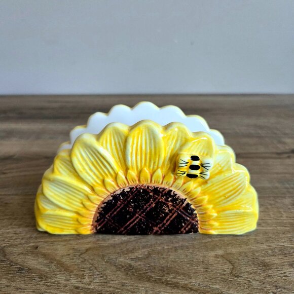 Vintage ceramic napkin/letter holder with sunflower and bee design. - Picture 1 of 5